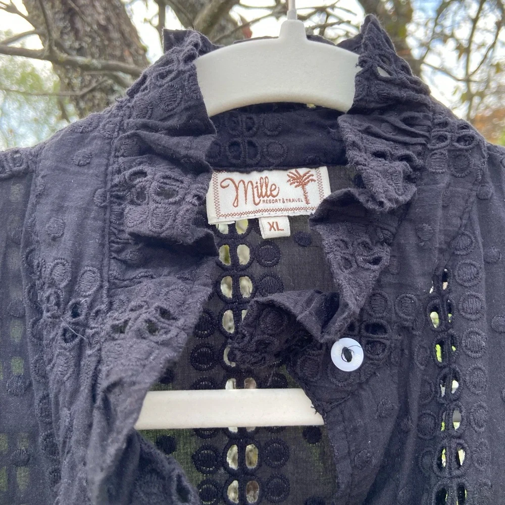 Mille Vanessa Top in Black Polka Dot Eyelet - Picture 4 of 7